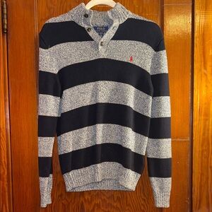 Polo by Ralph Lauren Kids Navy and Gray Striped Quarter Button Sweater